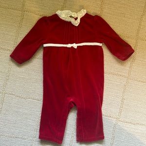 Janie & Jack baby red velour one piece. 3-6 months